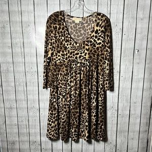 Michael Kors 3/4 sleeve Brown Cheetah Knee Length dress size medium